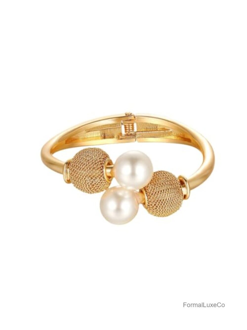 Chunky Gold Pearl Cuff Bracelet for Women - Wide Ball Statement Jewelry